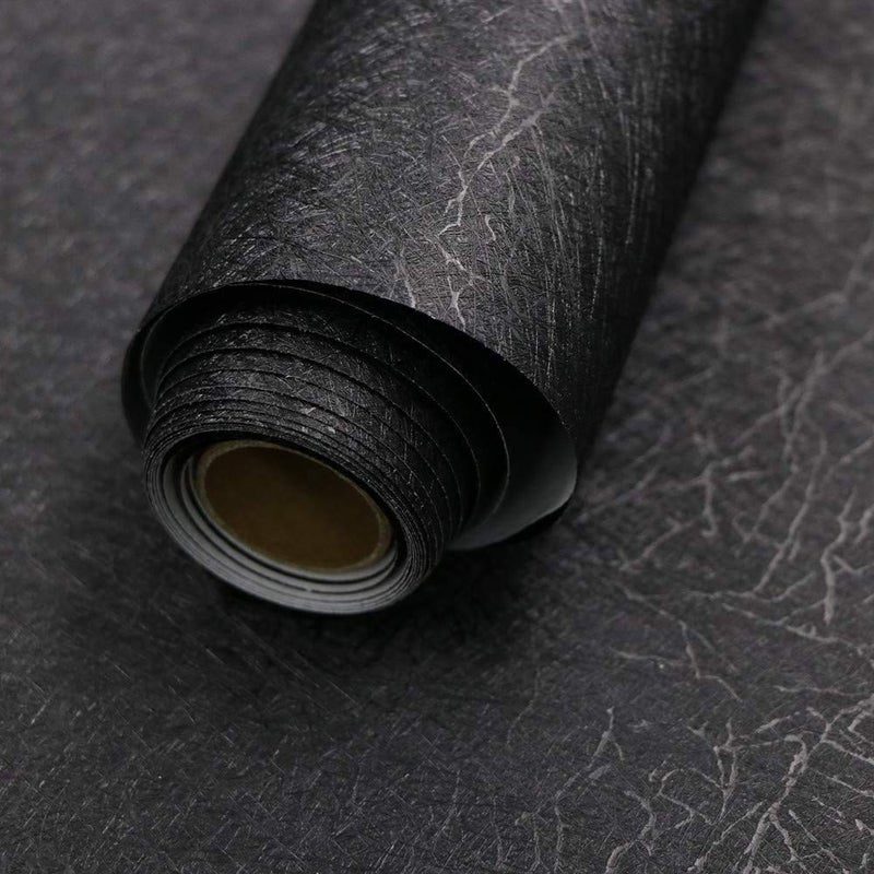 Abyssaly Black Silk Wallpaper Embossed Self Adhesive Peel and Stick Wallpaper Contact Paper Removable Waterproof Kitchen Vinyl Wrap Cabinet Furniture Textured Renter Friendly Wall Gift Paper 23.6" x 196.8" - Image 1